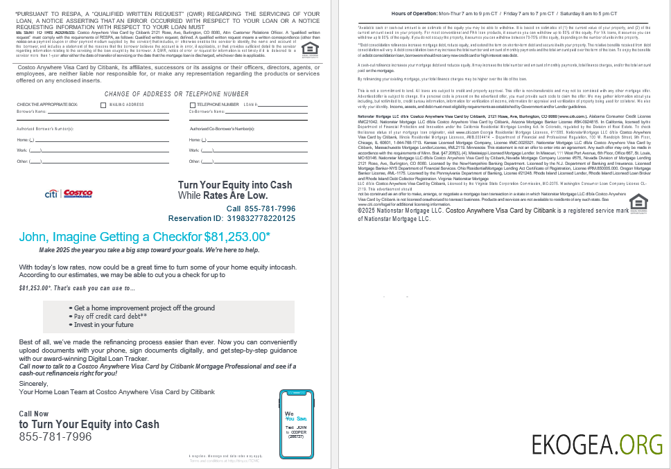 USA Costco Anywhere Visa Card par Citi Bank relevé de prêt hypothécaire aux formats Word et PDF, 4 pages 3, 4